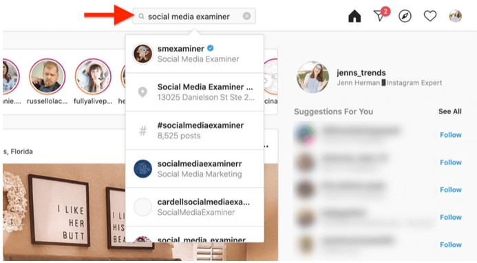 search on instagram on computer