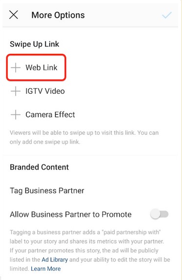 giving link for swipe up in instagram story