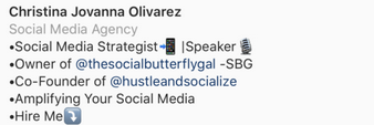 christina jovanna olivarez instagram bio screenshot